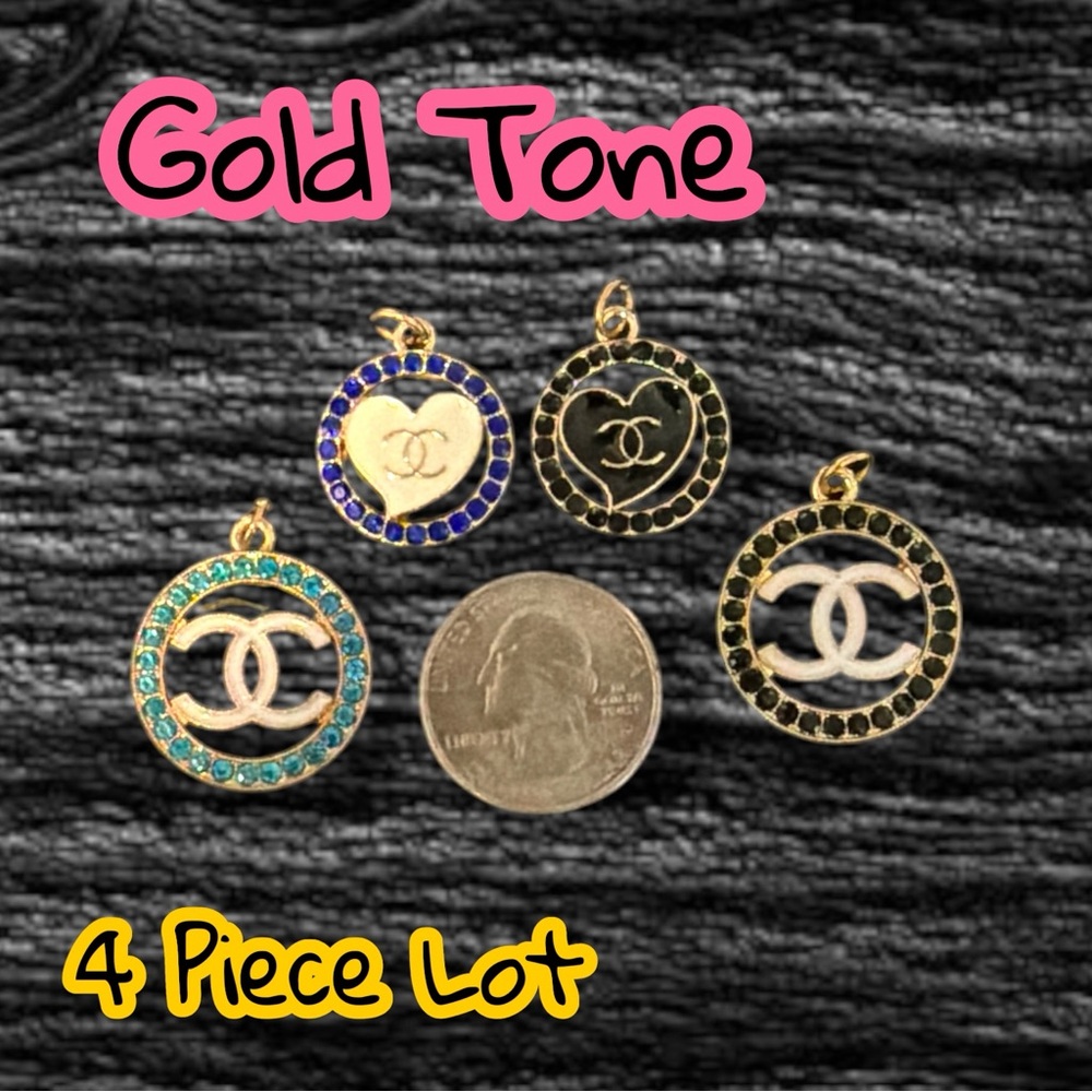 4 Piece Gold Tone CC Round Zipper Pull Button Charms